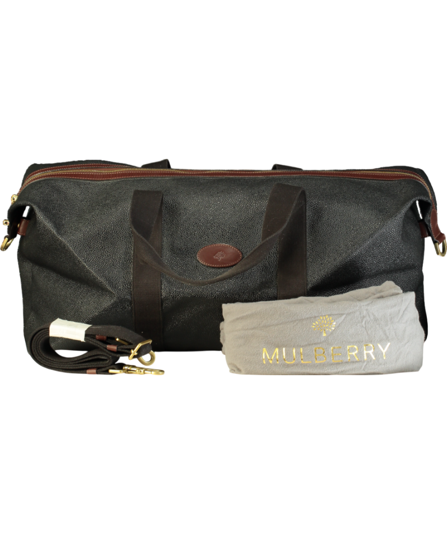 Mulberry Black / Tan Scotchgrain Leather Travel Weekend Bag