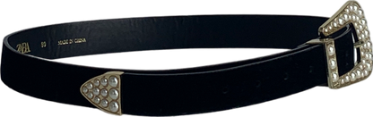 ZARA Black Velvet Belt With Pearl Trim UK 14