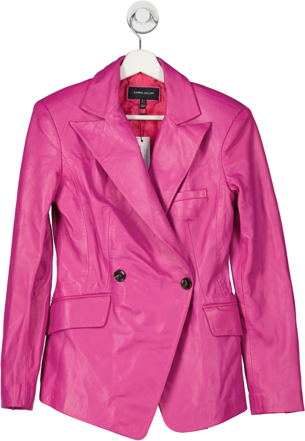 Karen Millen Pink Leather Asymmetric Single Breasted Blazer UK 8