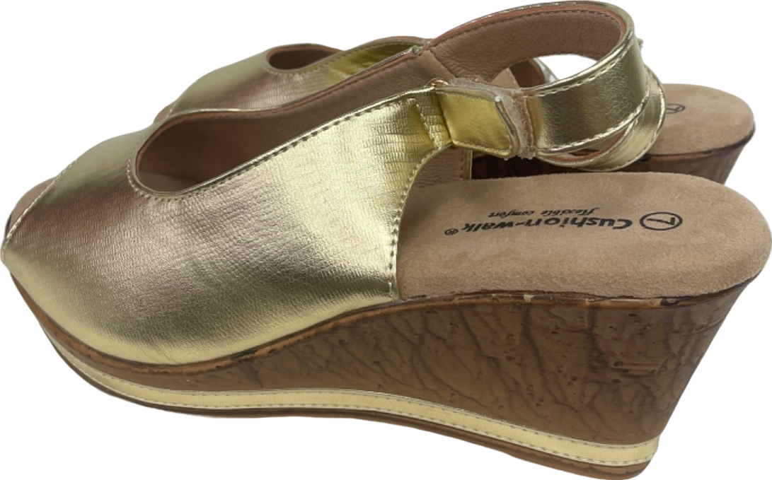 Cushion Walk flexible Comfort padded Gold Wedge Heel Sandals EU 40 UK 7