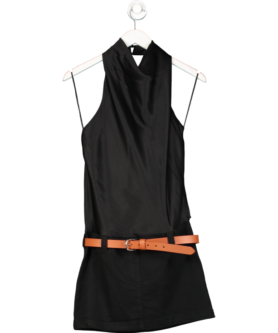 Anthropologie Black Maeve Cowl-neck Belted Mini Dress UK XS