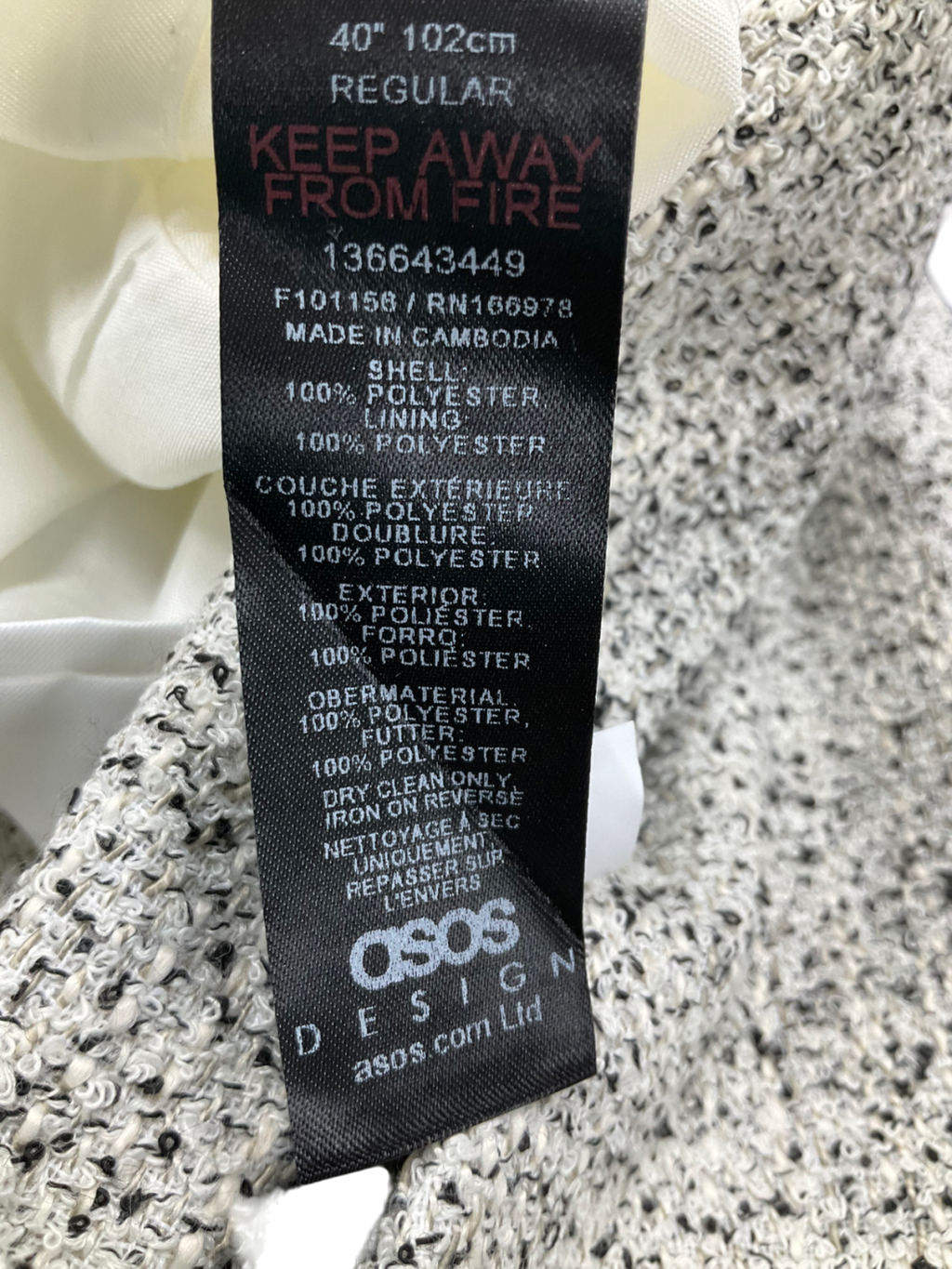 ASOS White Double Breasted Suit Jacket In Textured Fabric UK 40" CHEST