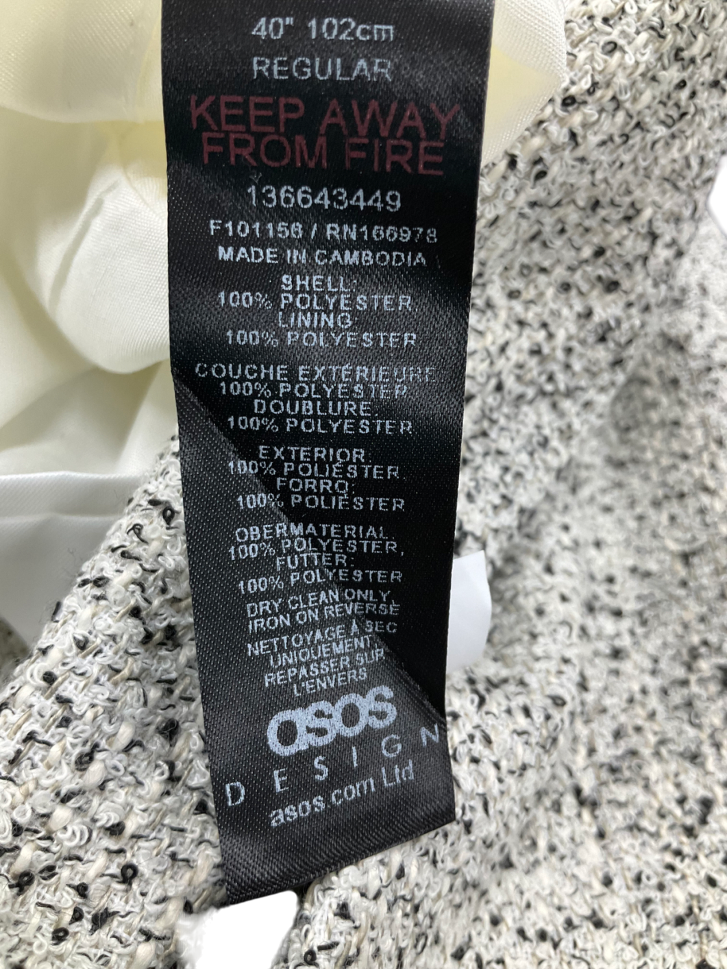 ASOS White Double Breasted Suit Jacket In Textured Fabric UK 40" CHEST