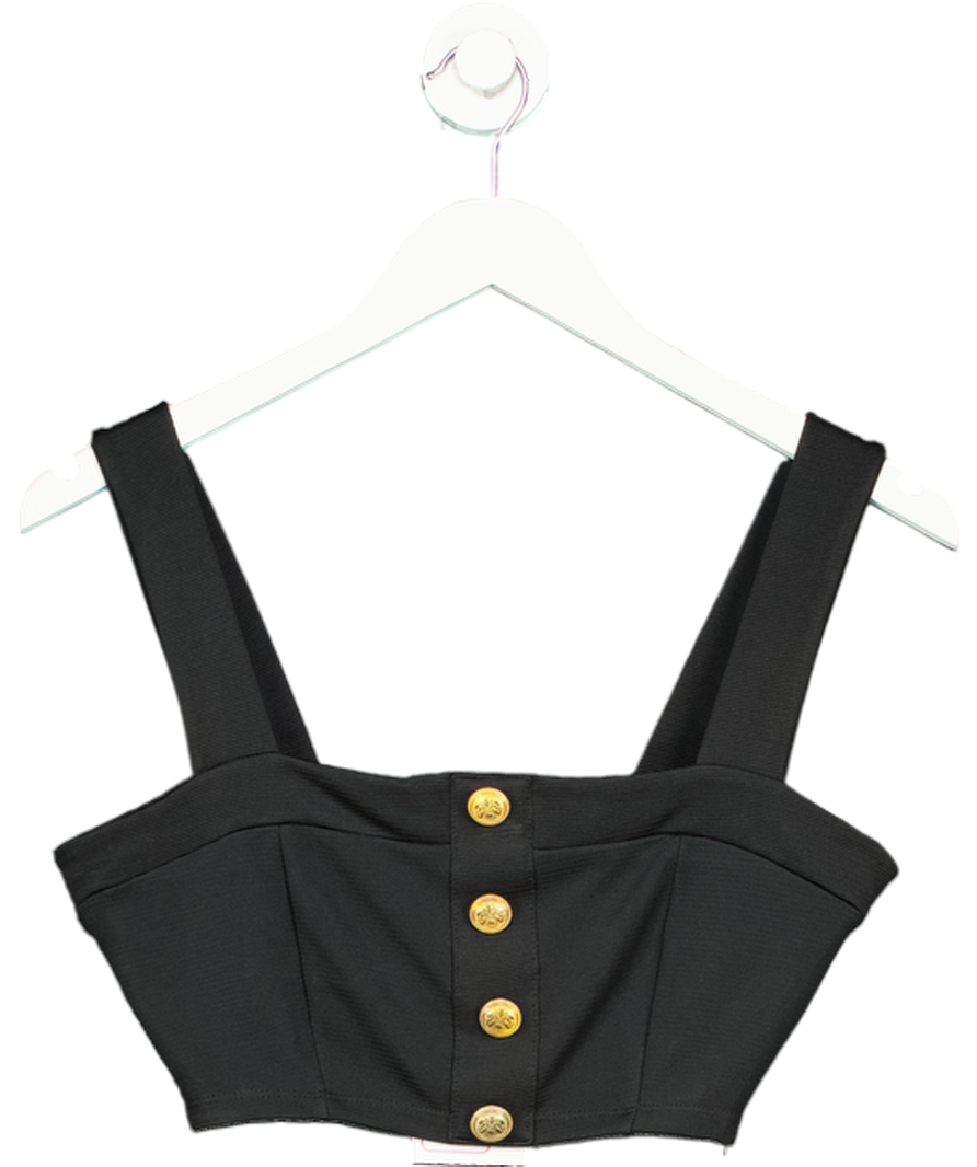 ZARA Black Ottoman Button Detail Crop Top UK S