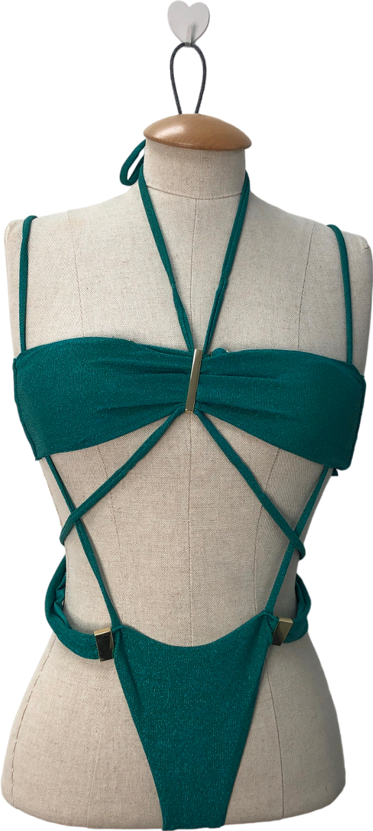 Anne Summers Green Fiji Shimmer Fabric Bikini UK 8