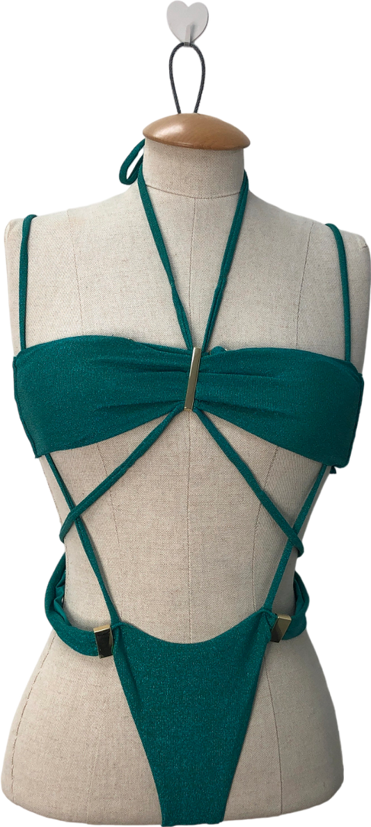 Anne Summers Green Fiji Shimmer Fabric Bikini UK 8