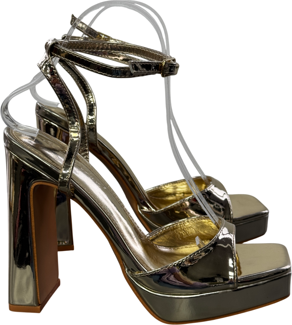 Public Desire Metallic Gold Peep Toe Barely There Platform Heels UK 6 EU 39 👠