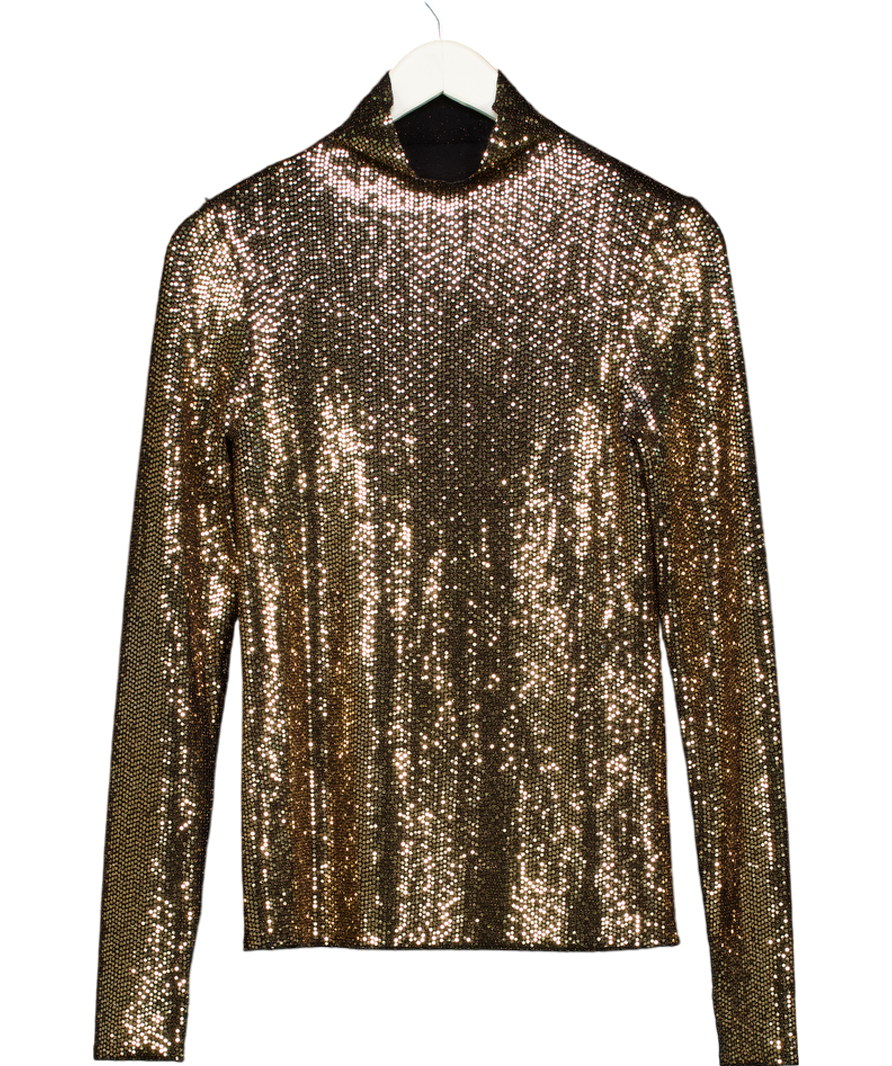 Maje Metallic Ligold Sequin Stretch Woven Top UK 8