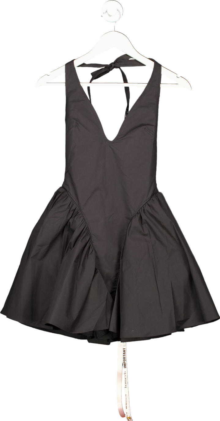 House of CB Black Valentia plunge-neck stretch-cotton mini dress UK XS