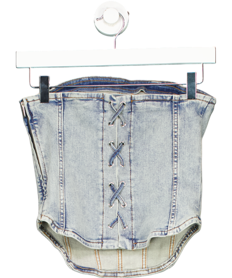 Blue Maje Strapless Cropped Denim Bustier Top UK 8