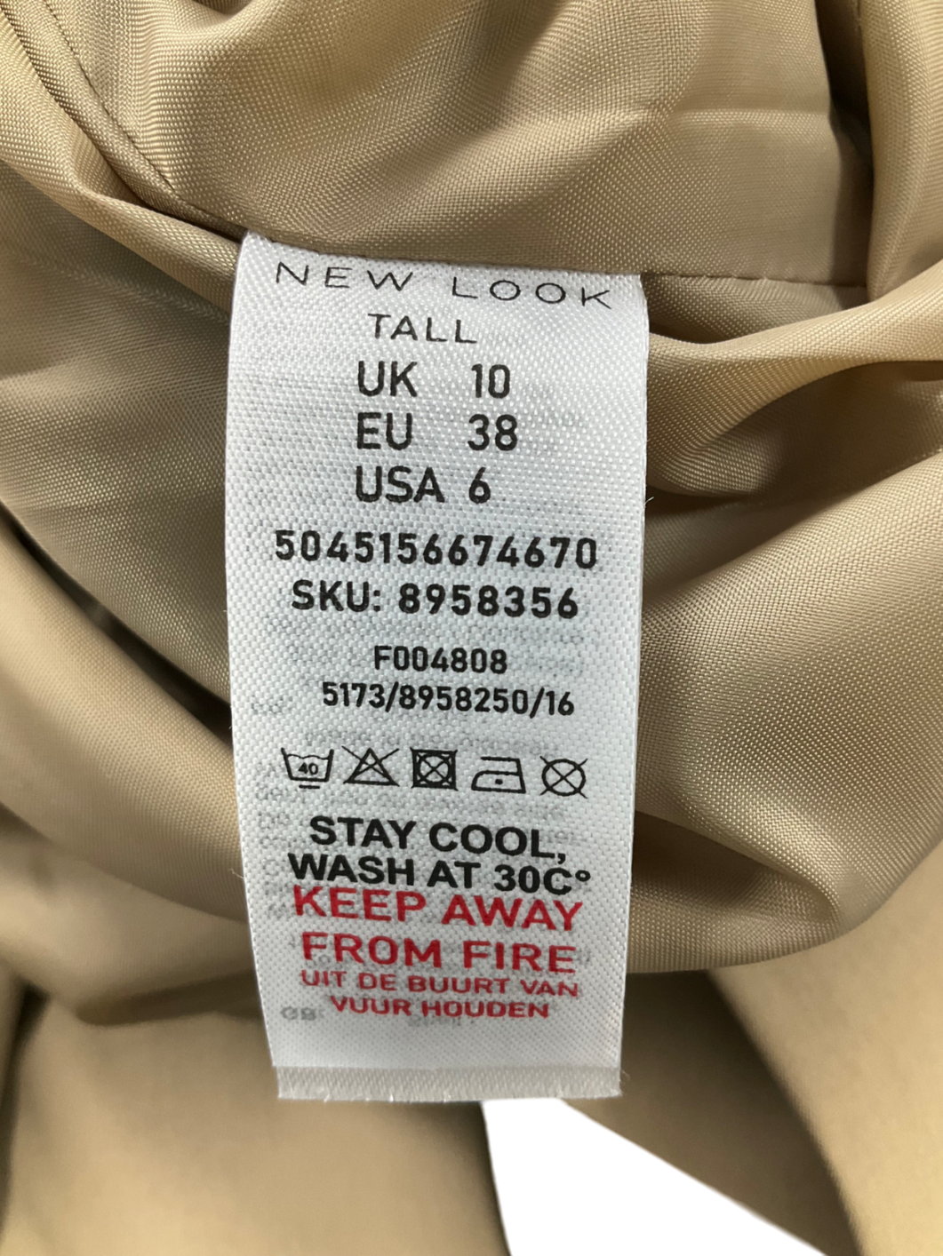 New Look Beige Tall Double Breasted Mac Coat UK 10