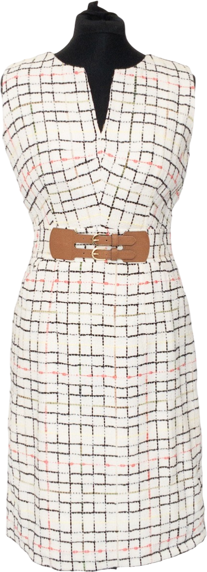 Milly NY White Tweed Buckle Detail Midi Dress Us6 UK 10