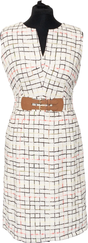 Milly NY White Tweed Buckle Detail Midi Dress Us6 UK 10