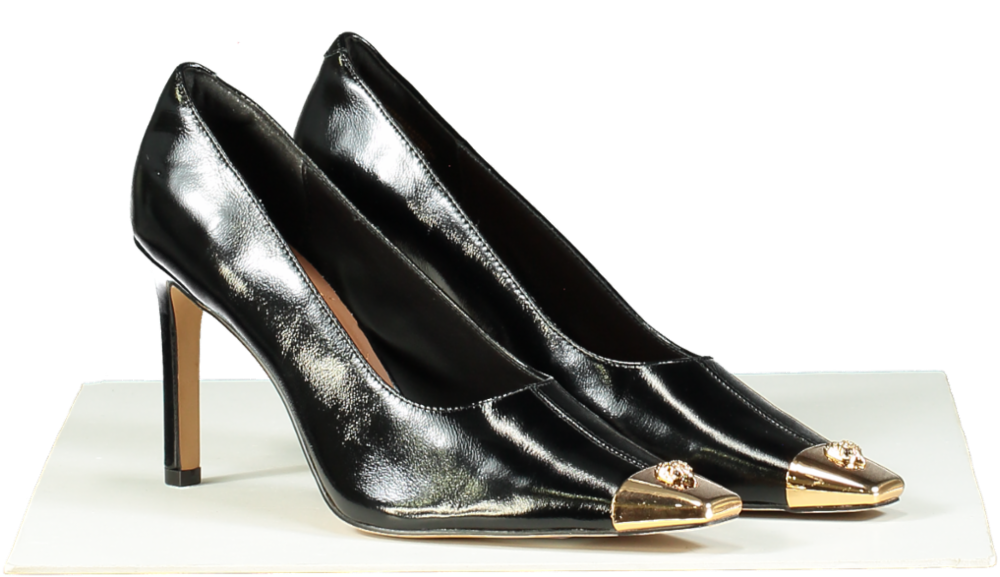 Kurt Geiger Black Patent Leather regent court heel with Gold Cap Toe EU 41 UK 8