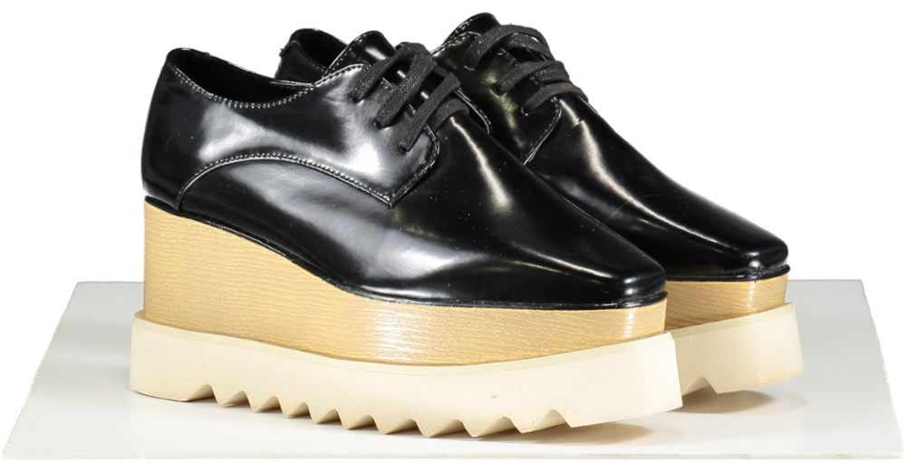 Stella McCartney Black Faux Leather Elyse Platform Derby Sneakers UK 3 EU 36 👠