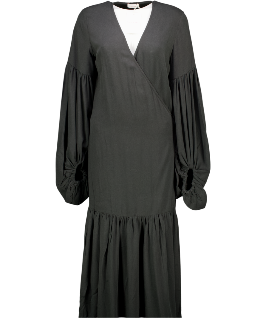 By Malene Birger Black Viscose / Lyocell Frilla Textured Maxi Wrap Dress Fr34 UK 6