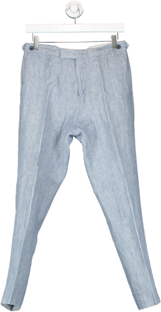 REISS Blue Miami Slim Fit Linen Adjuster Trousers W30