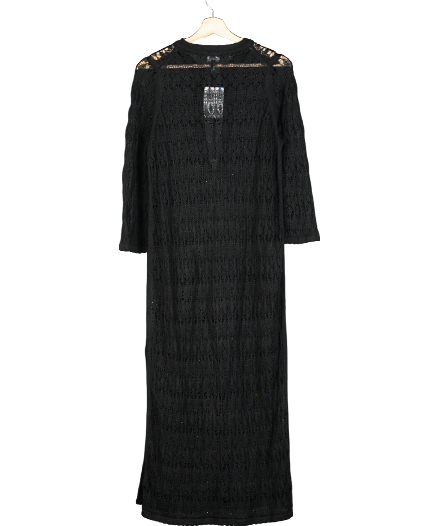 ME+EM Black Linen Lace Stitch Beach Maxi Dress UK S