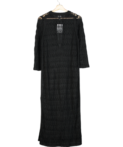 ME+EM Black Linen Lace Stitch Beach Maxi Dress UK S