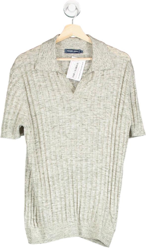 Frescobol Carioca Beige Rino Space Dye Knit Polo Shirt In Marble Stone UK M