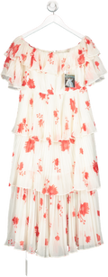 Self-Portrait White White/red Tiered Floral Chiffon Dress UK 12