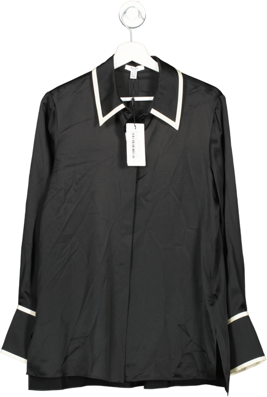 REISS Black Murphy Tipped Silk Shirt UK 12