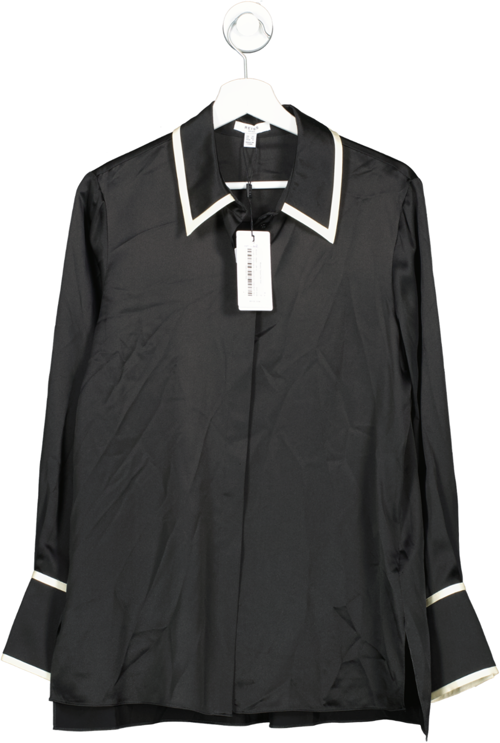 REISS Black Murphy Tipped Silk Shirt UK 12