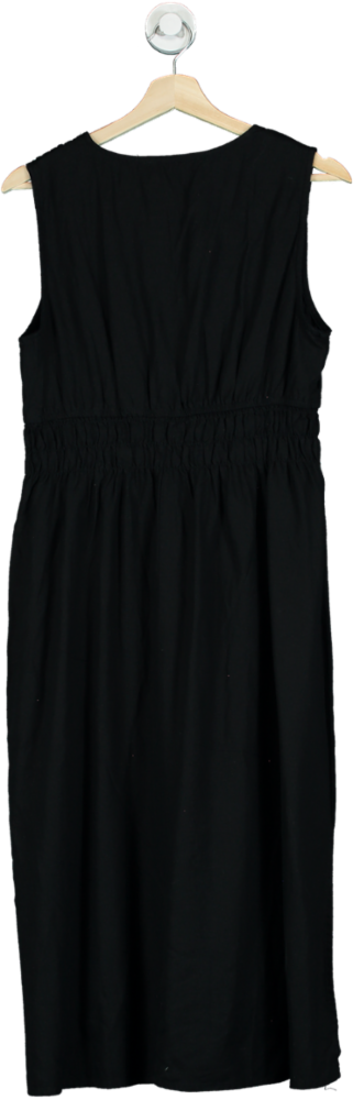 Threadbare Black Linen Vispeffercon Waist Tie Mid Dress UK 12