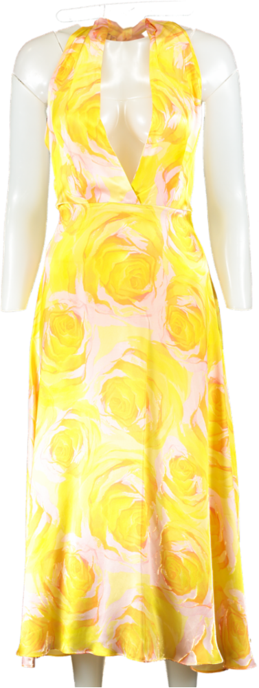 Mirae Yellow Floral Halter Midi Dress Camilla UK 6