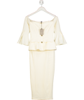 River Island Cream Bardot Button Down Bodycon Midi Dress UK 6
