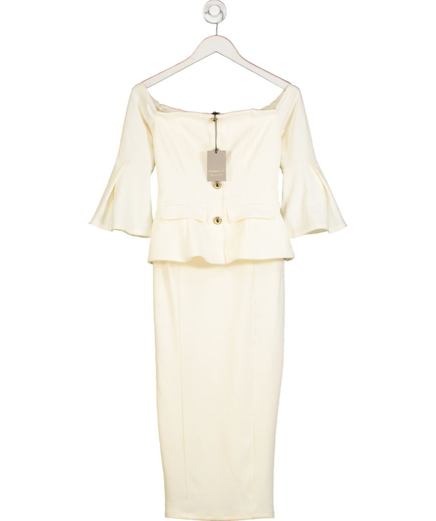 River Island Cream Bardot Button Down Bodycon Midi Dress UK 6