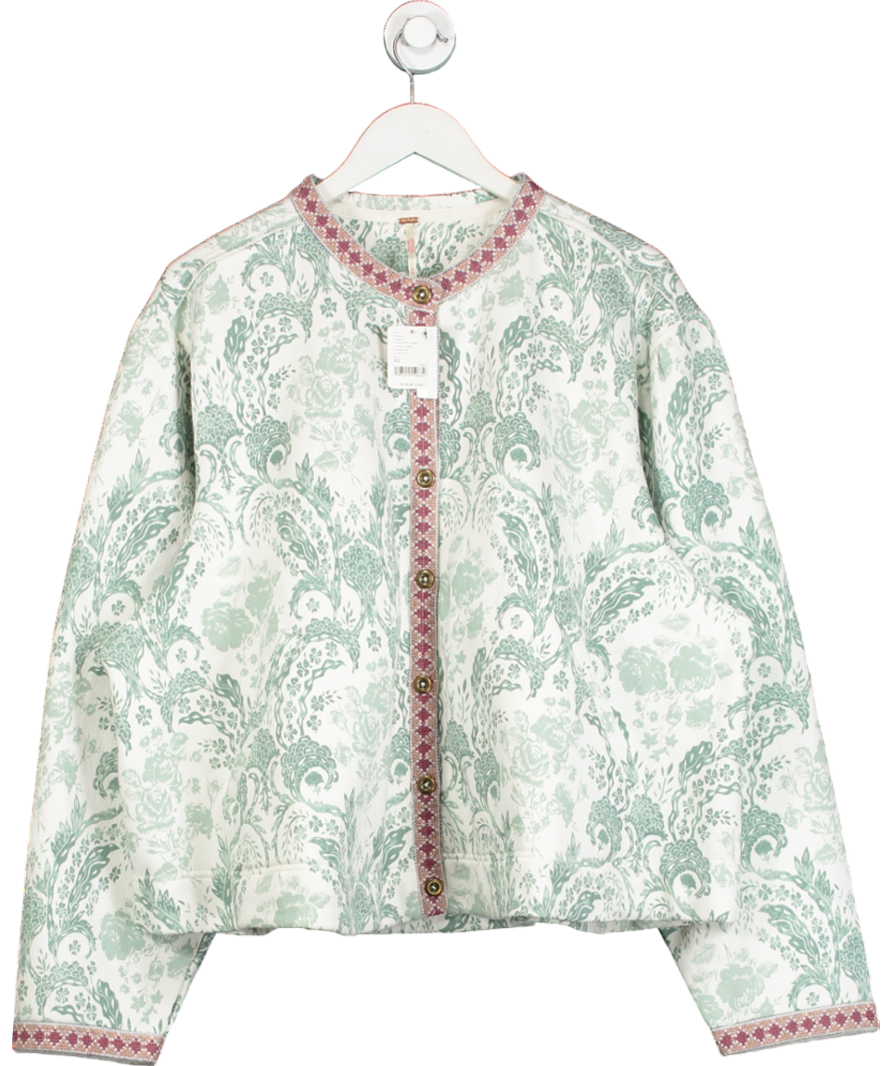 Free People Cream Chloe Floral-print Quilted Cotton Jacket UK XL