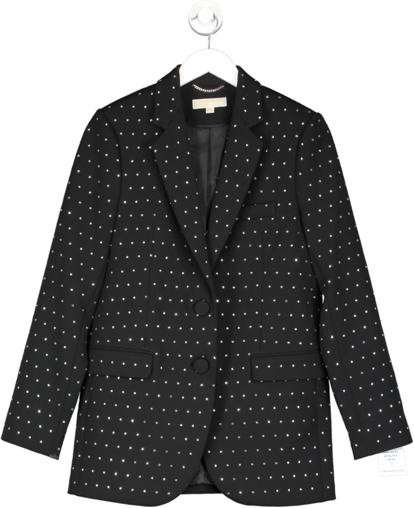 MICHAEL Michael Kors Black Crystal Embellished Single Breasted Blazer UK 6