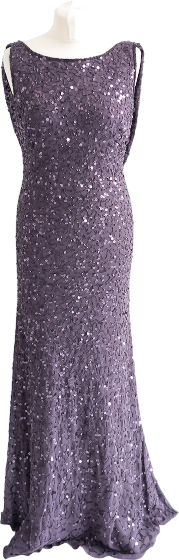 DEBUT Heather Purple Sequinned Drape Back Maxi Dress / Gown UK 12
