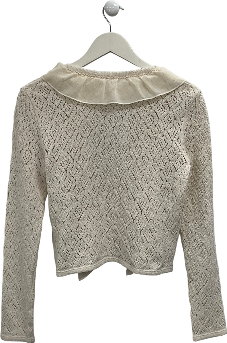 ZARA Beige Soft Ruffle Crochet Cardigan UK S