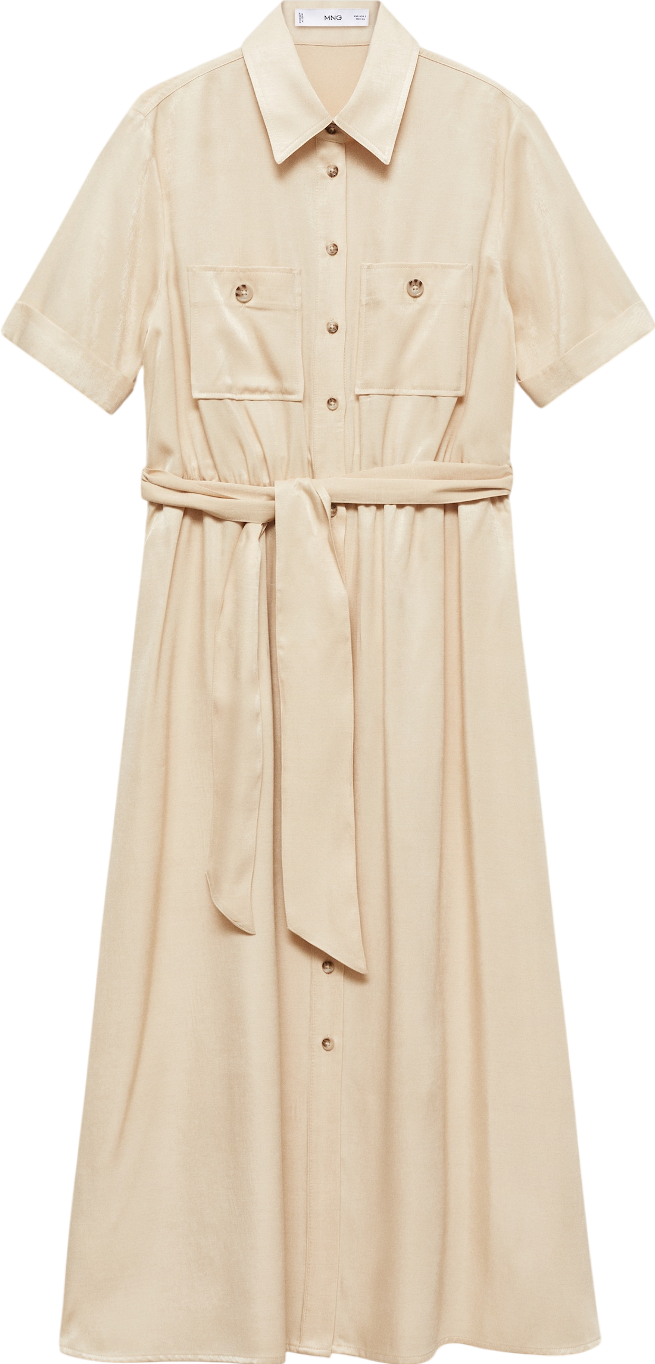 MANGO Cream Satin Shirt Dress UK 10