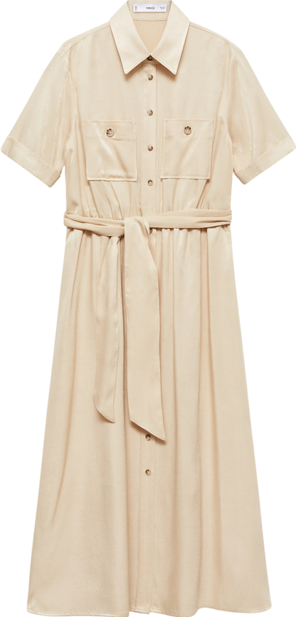 MANGO Cream Satin Shirt Dress UK 10