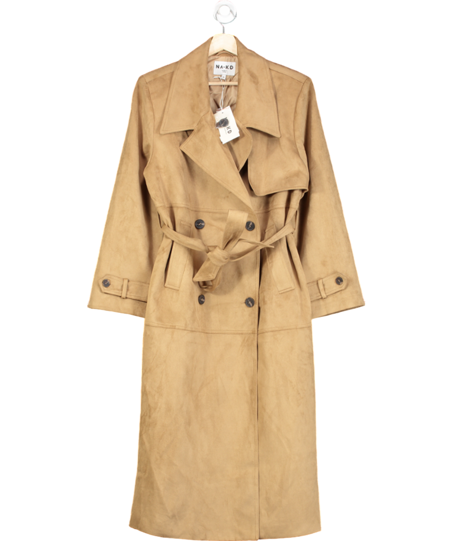 NA-KD Beige Faux Suede Trenchcoat UK 8