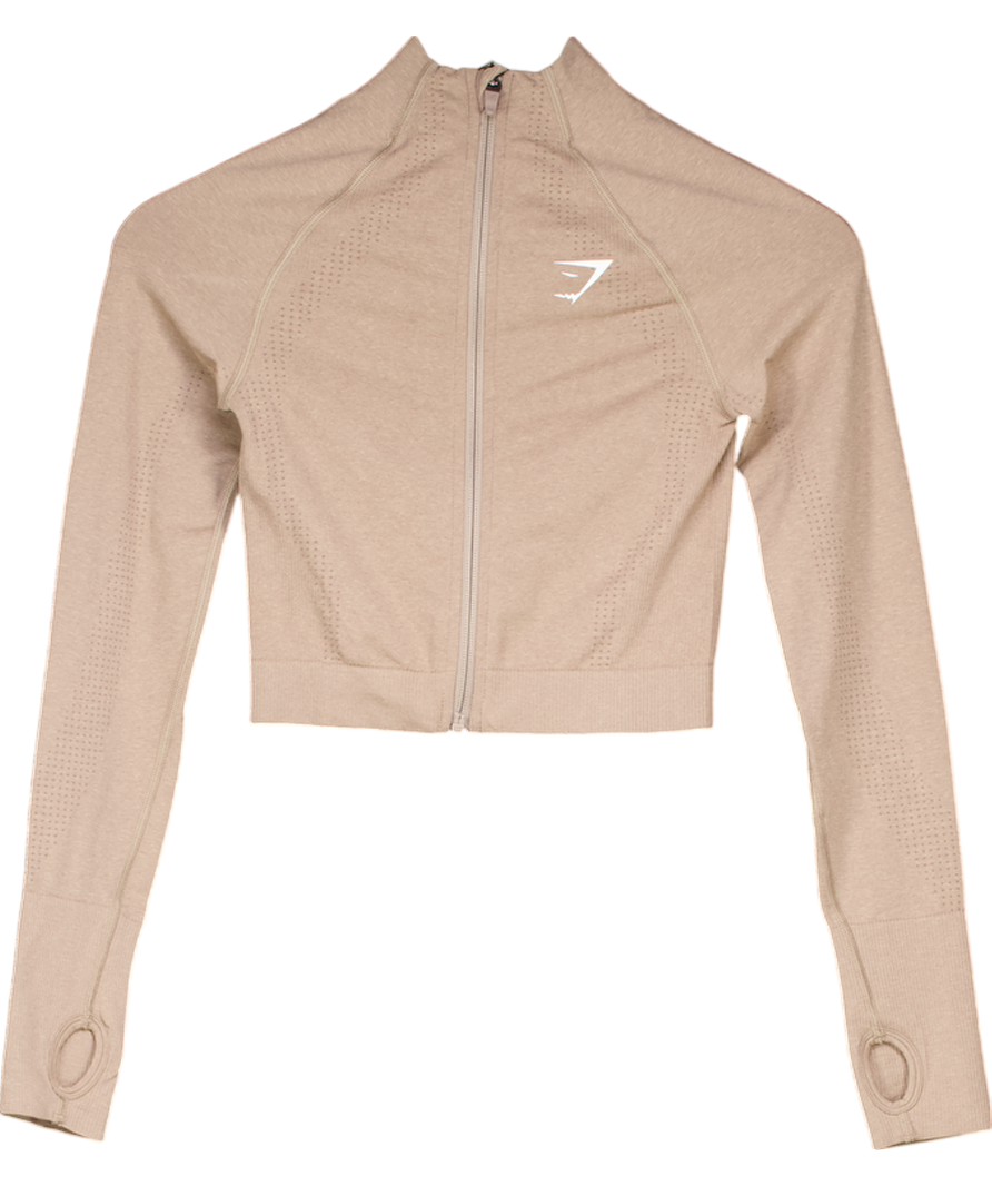 gymshark Beige Vital Seamless Midi Zip Up Jacket UK S