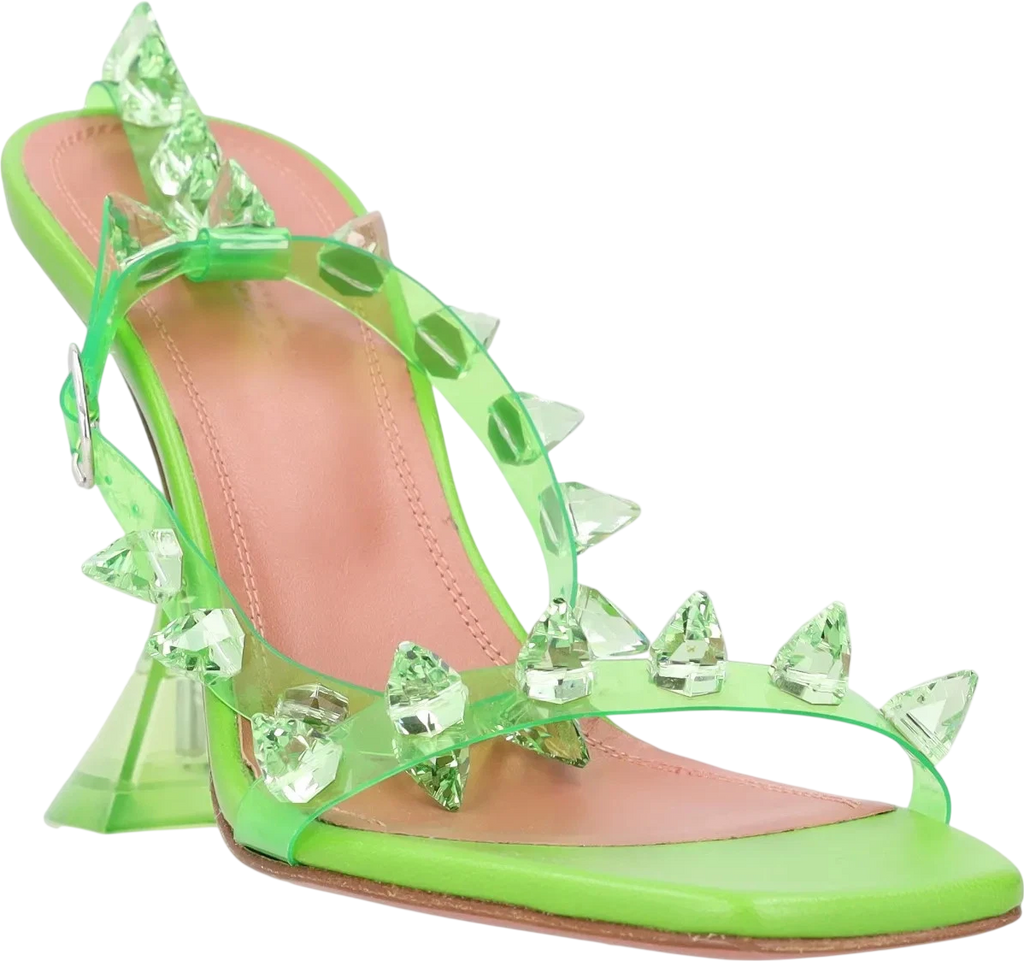 AMINA MUADDI Green Julia Spiked Pvc And Leather Sandals UK 3 EU 36
