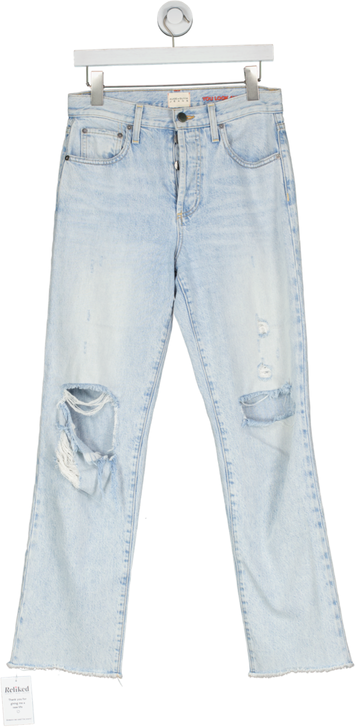 Alice + Olivia Blue Cotton Distressed Straight Leg Jeans UK 8
