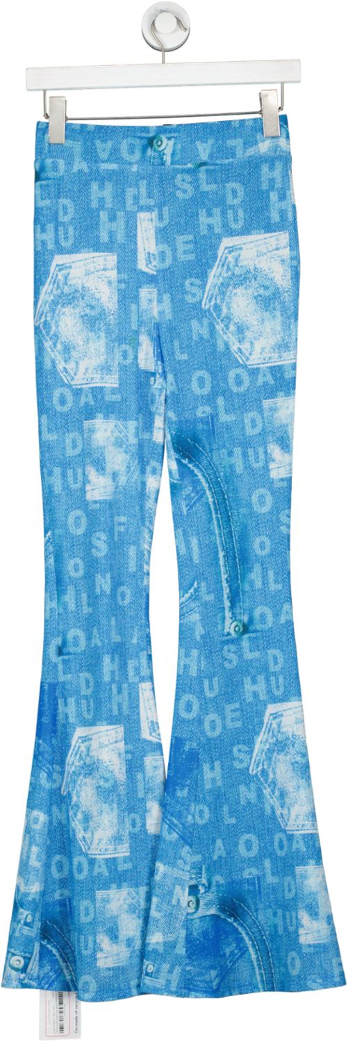 House Of Holland Blue Denim Print Flare Trousers UK 8