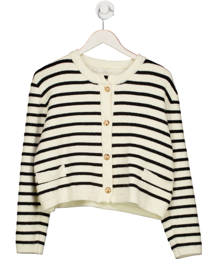 VITAGRACE Ivory / Black Striped Cardigan Jacket With Gold Buttons One Size