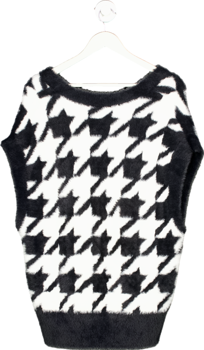 Adidas Black and White Houndstooth V-Neck Sweater Vest UK S