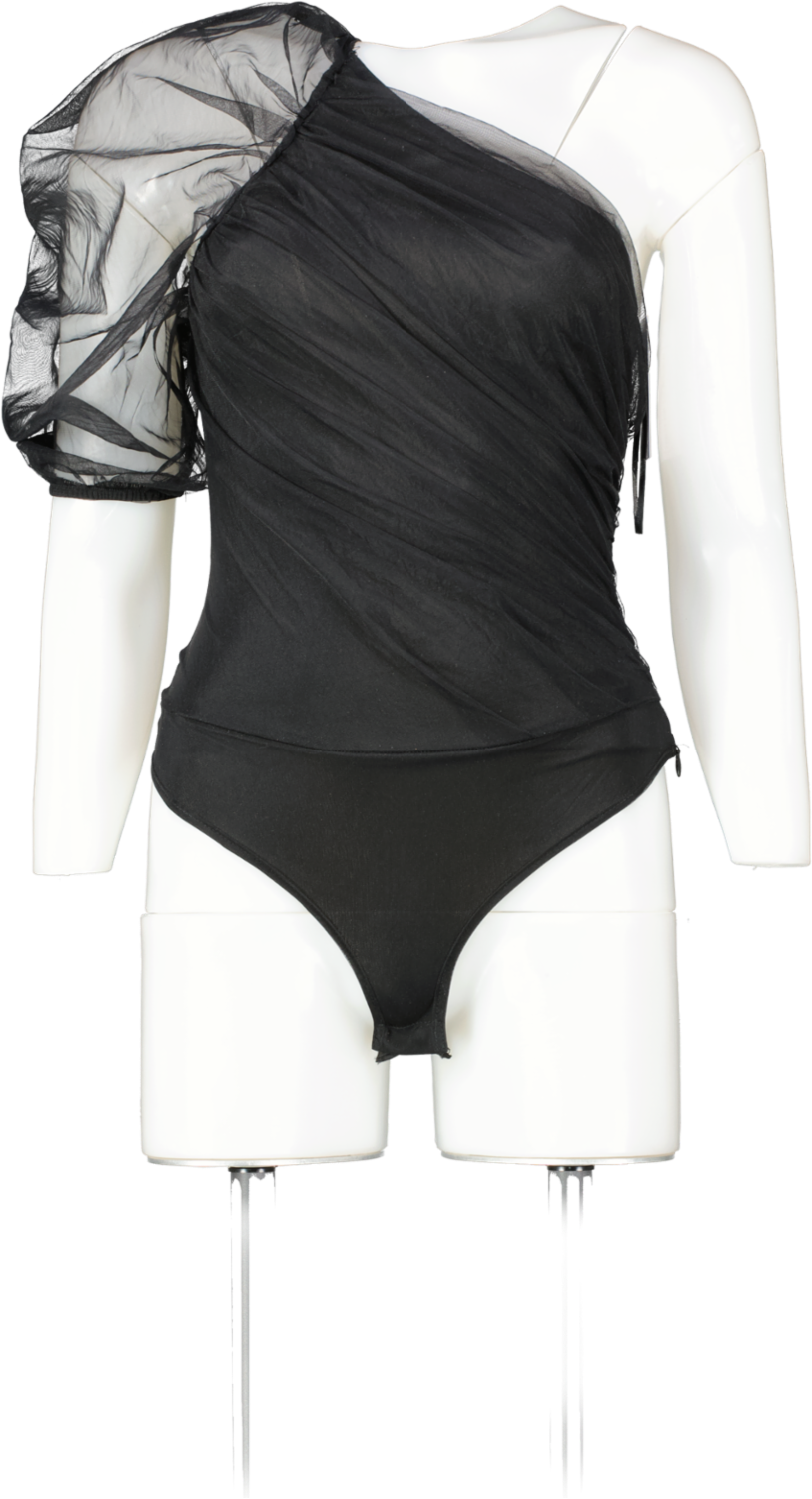 NaaNaa Black Mesh Puff Sleeve Bodysuit UK 6