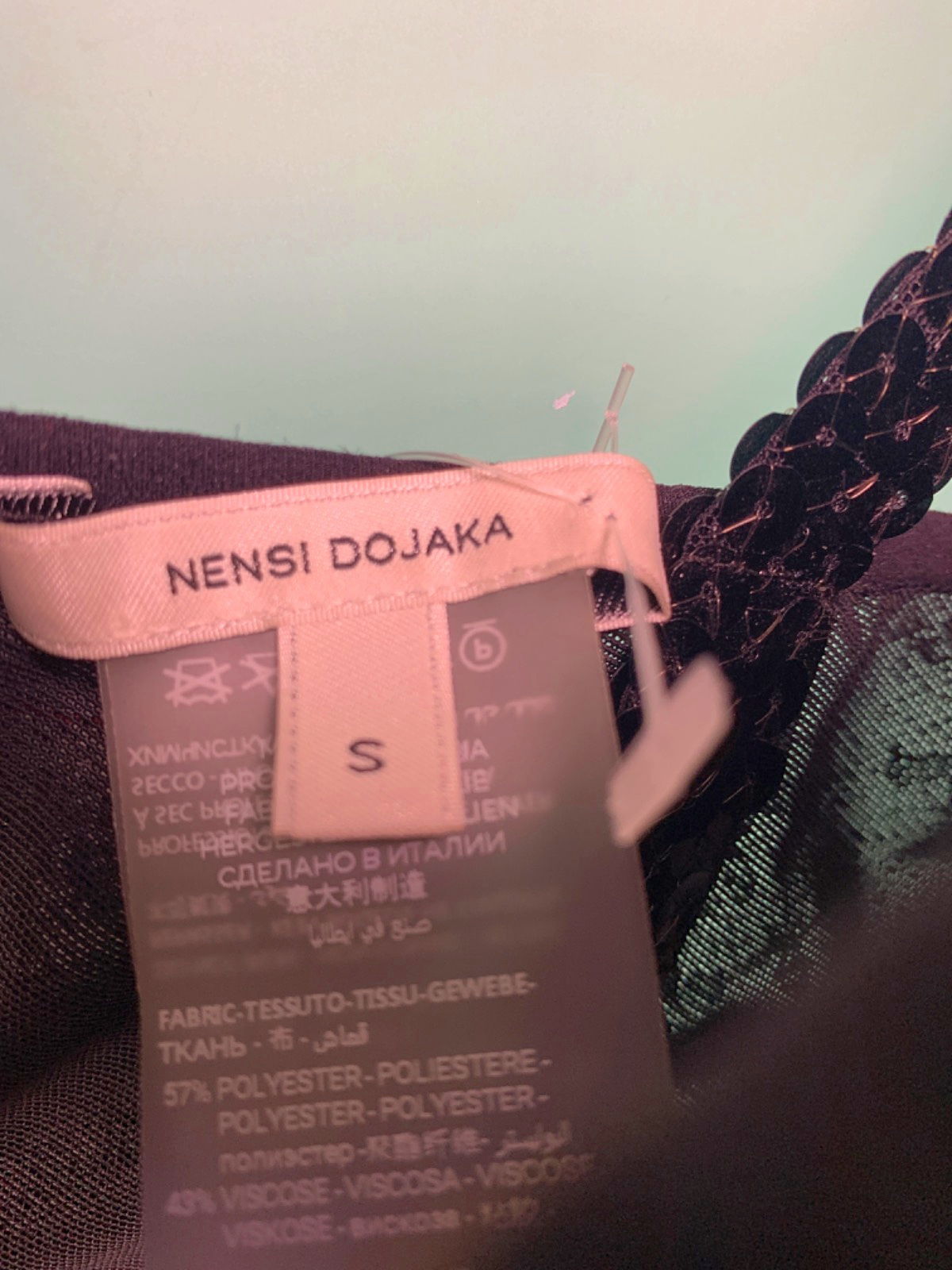 Nensi Dojaka Black Sheer Lace Sequined Strap Dress with built in Bodysuit UK S