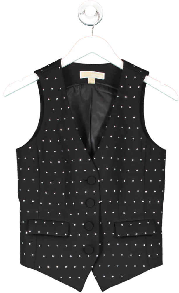 MICHAEL Michael Kors Black Crystal Embellished V Neck Waist Coat UK 6