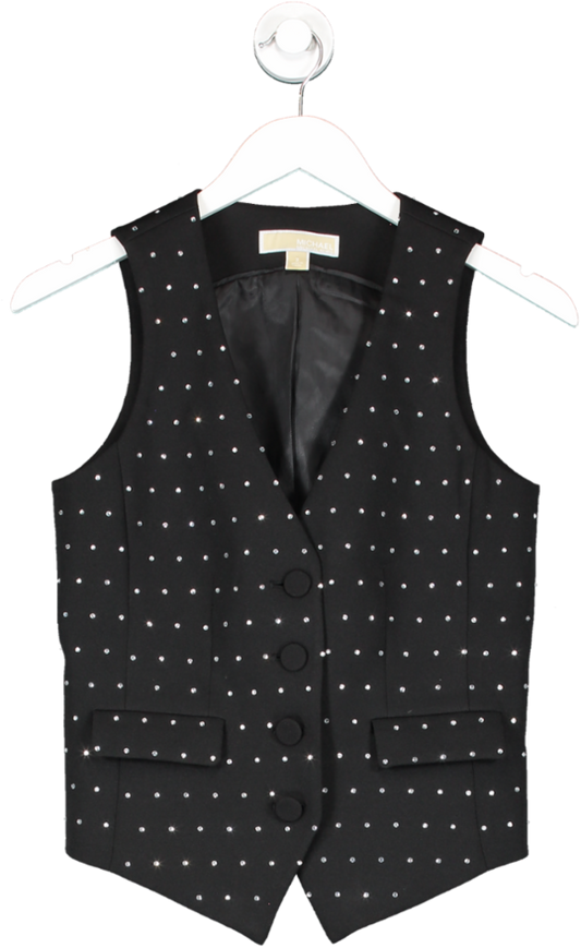 MICHAEL Michael Kors Black Crystal Embellished V Neck Waist Coat UK 6
