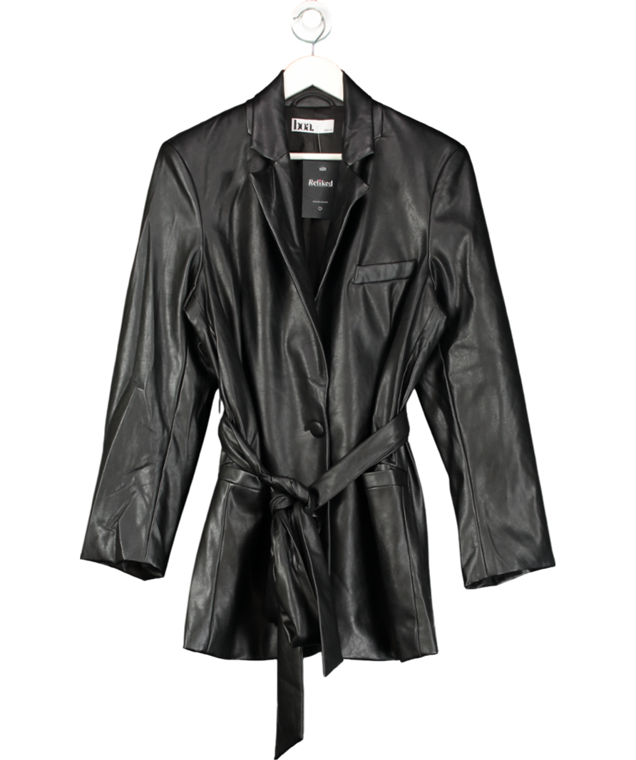BOA Black Belted Faux Leather Coat UK XS