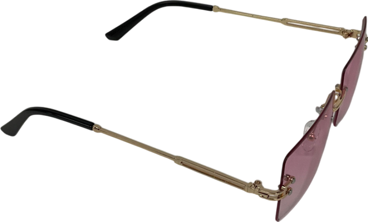 Pink Rimless Rectangular Sunglasses One Size